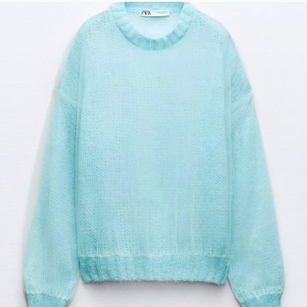 Zara Blue Combination Tulle Knit Sweater